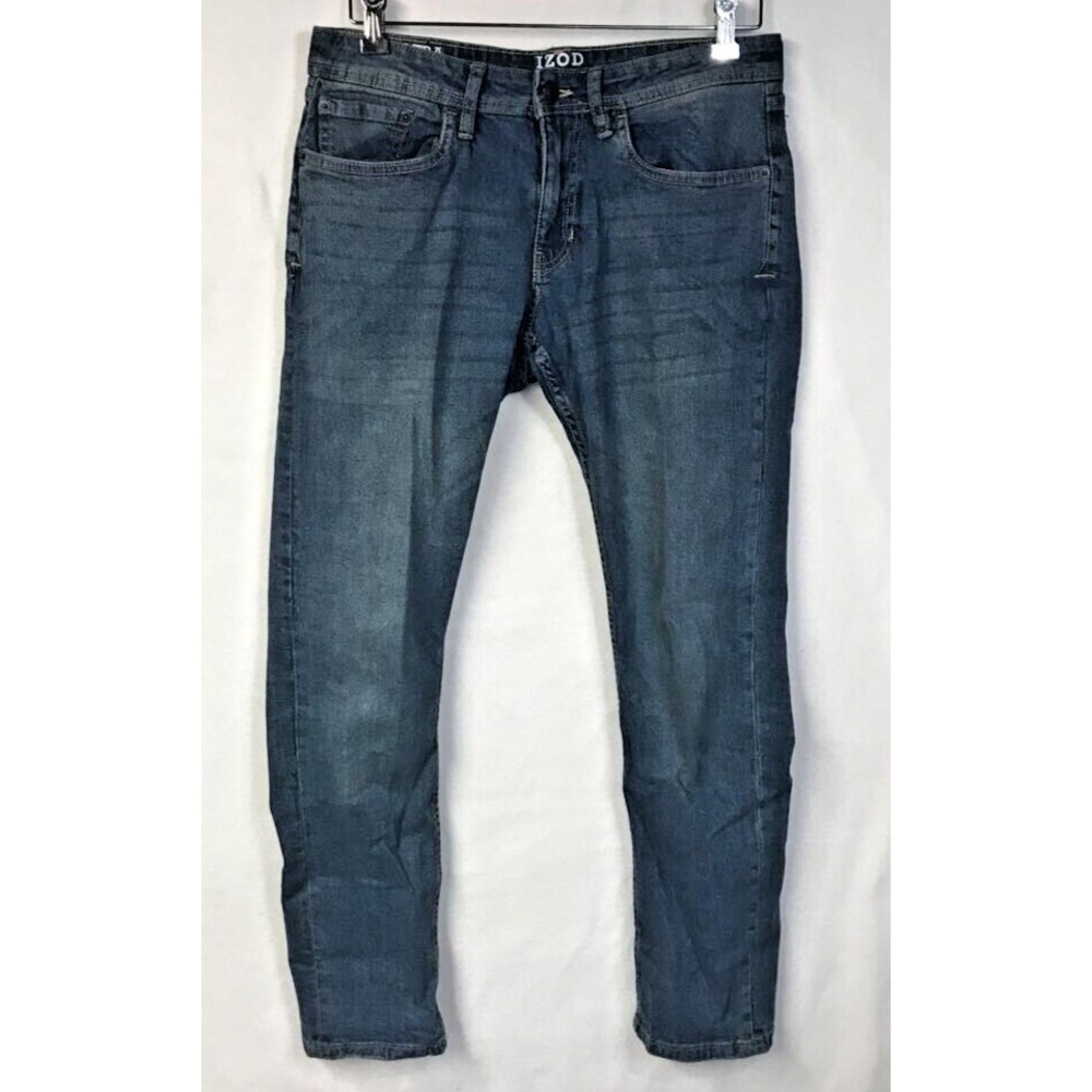Izod Classic Straight Jeans Blue Stretch Medium Wash Denim 5 Pocket Men's 32x30